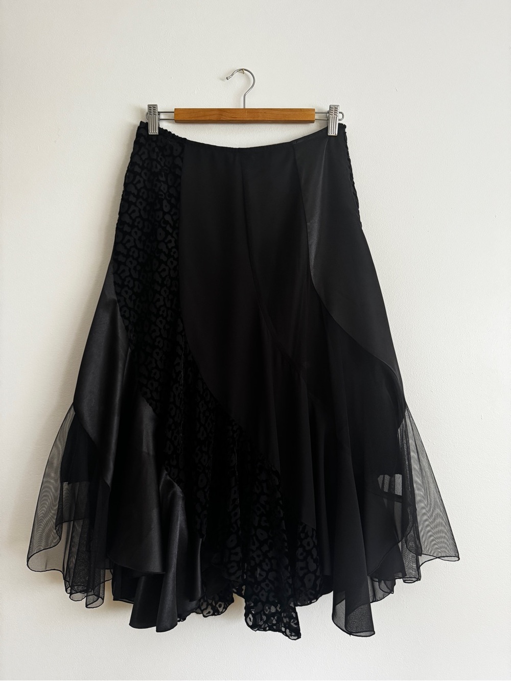 Asymmetrical Black Layered Midi Skirt - Women's